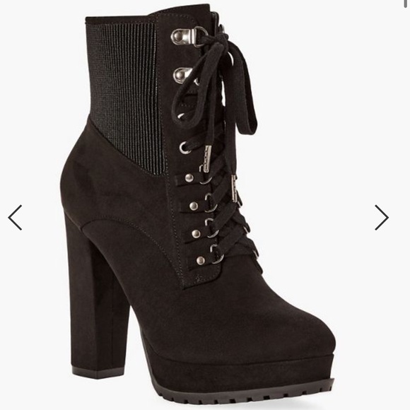 JustFab Ayah lace-up black faux suede heel booties Sz‎ 8 - Picture 2 of 11